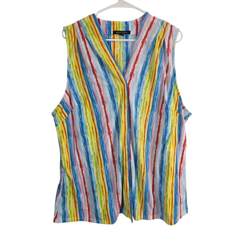 Lynn Ryan Striped Tank Top 3x‎ Womens Plus Size Multicolor V Neck Beachy